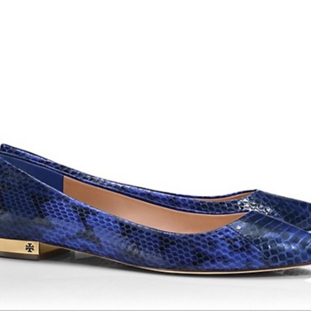 Tory Burch Blue Snakeskin Loafers